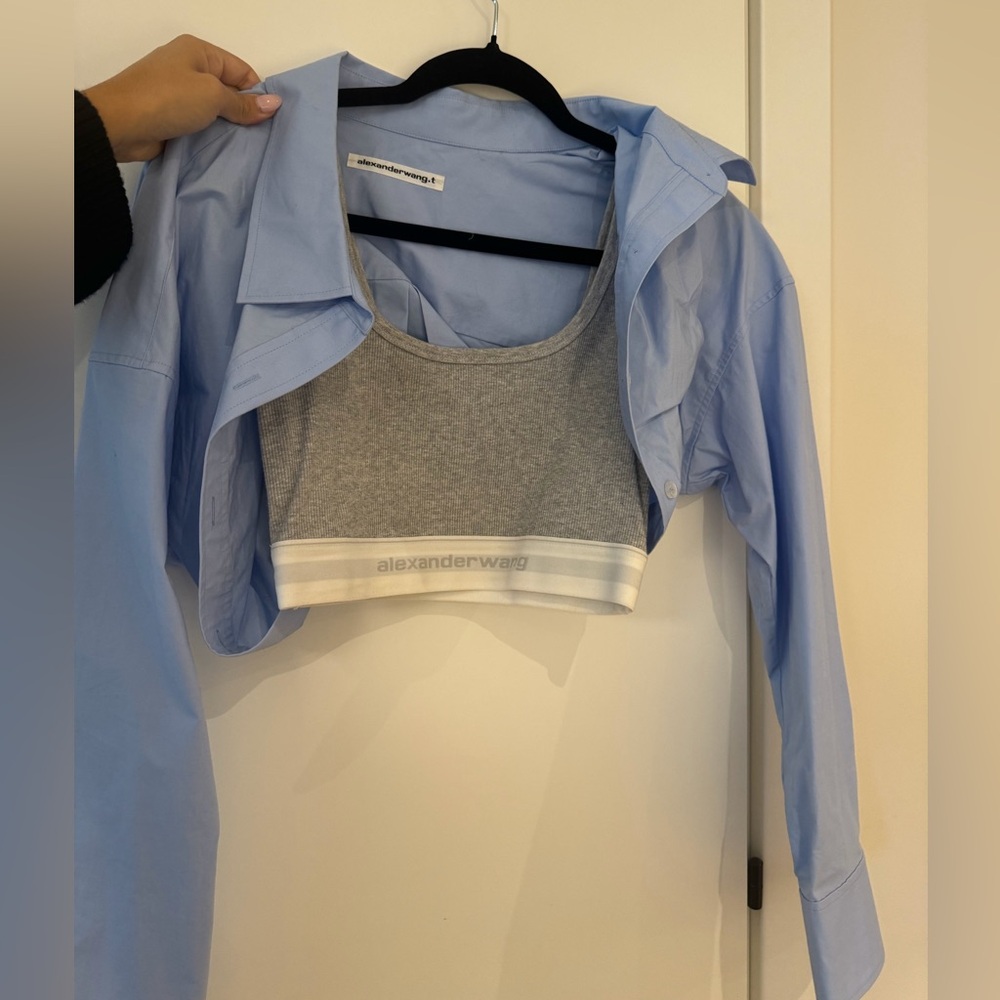 Alexander Wang Gray and Light Blue Layered Top